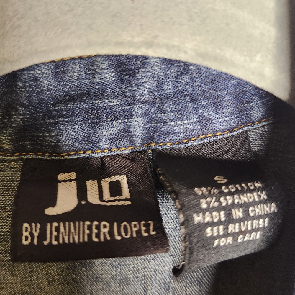 Jennifer Lopez Denim Jumpsuit in Dark Blue with Contrast Stitching - Picture 4 of 16